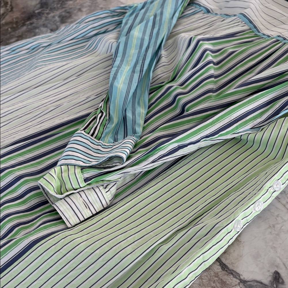 Maeve by Anthropologie Striped Shirt in Light Green, Navy & White - Picture 7 of 9